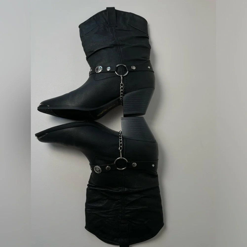 Dingo Black Leather Western Boots Women sz 10M Silver Bling  Y2K Cowboy - Picture 7 of 11